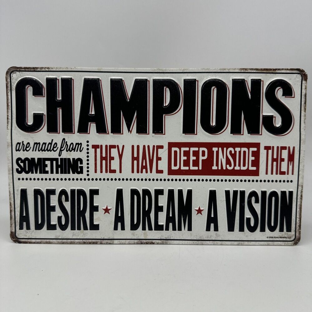 Vintage Style Champions‎ Motivational Metal Wall Sign Decor Inspirational Plaque